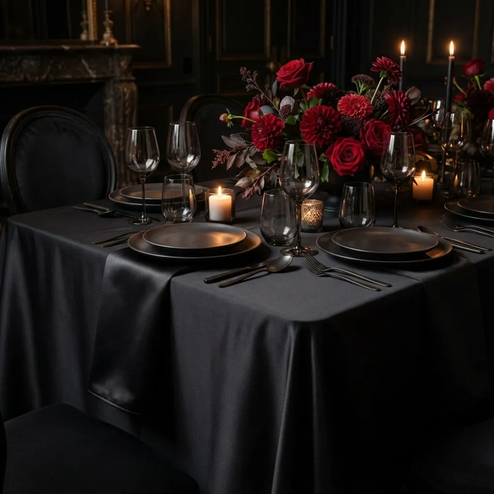 Lamour (Dull) Satin Table Linen in Black 1115