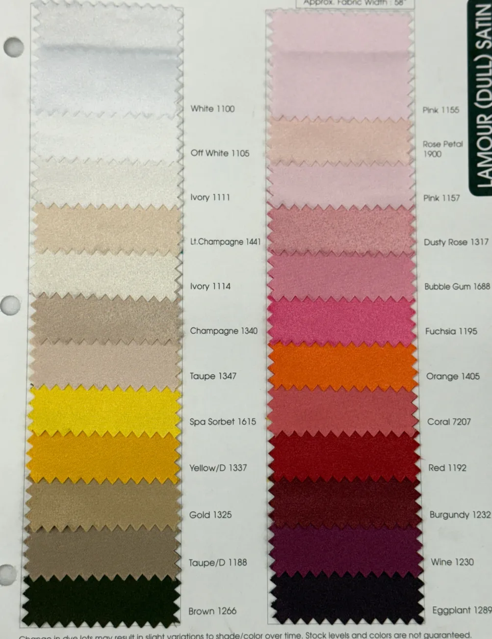 Lamour (Dull) Satin Table Linen in Ivory 1111