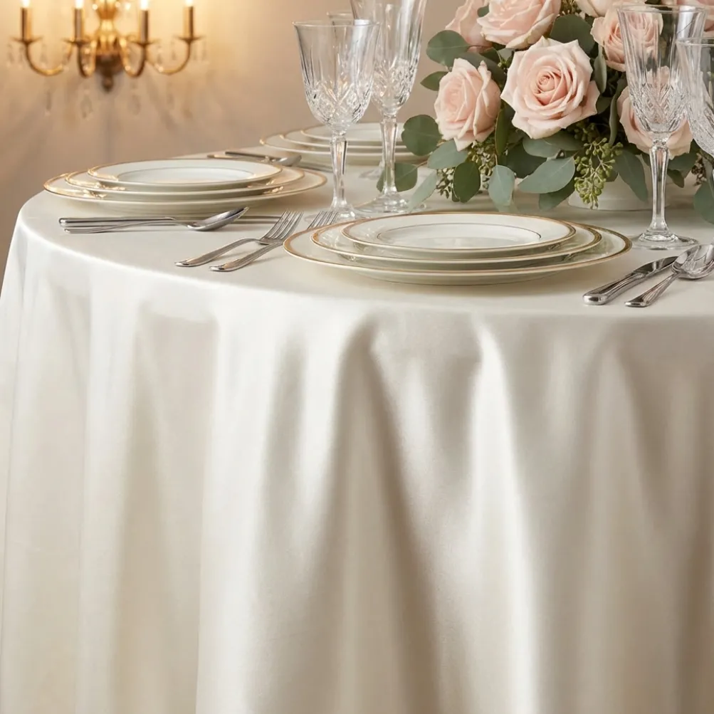 Lamour (Dull) Satin Table Linen in Ivory 1111