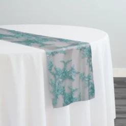 Laylani Lace Table Runner in Teal Green