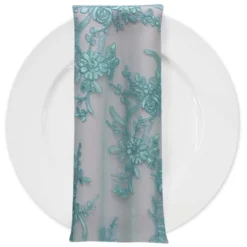 Laylani Lace (w/ Poly Lining) Table Napkin in Teal Green