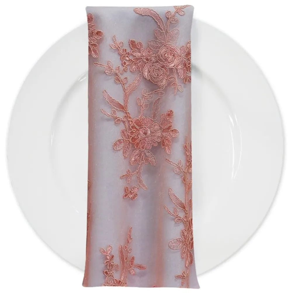 Laylani Lace (w/ Poly Lining) Table Napkin in Coral