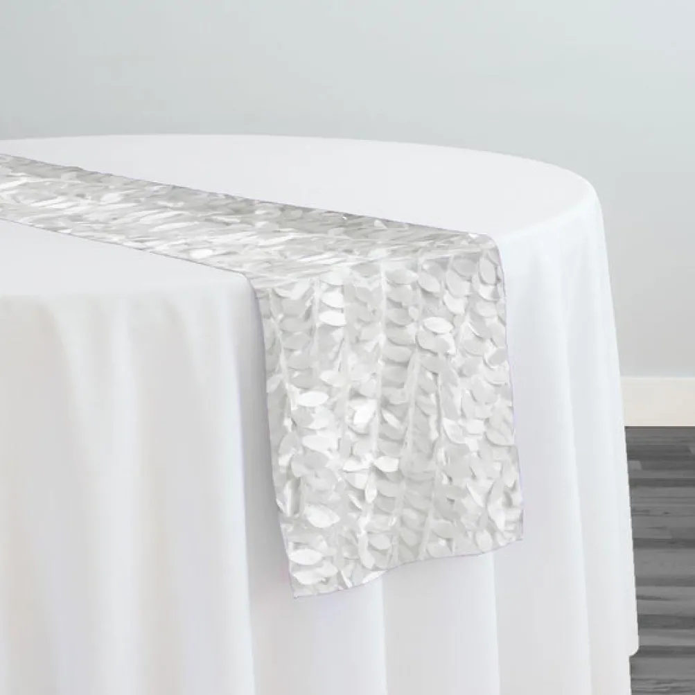 Leaf Hanging Taffeta Table Runner in White