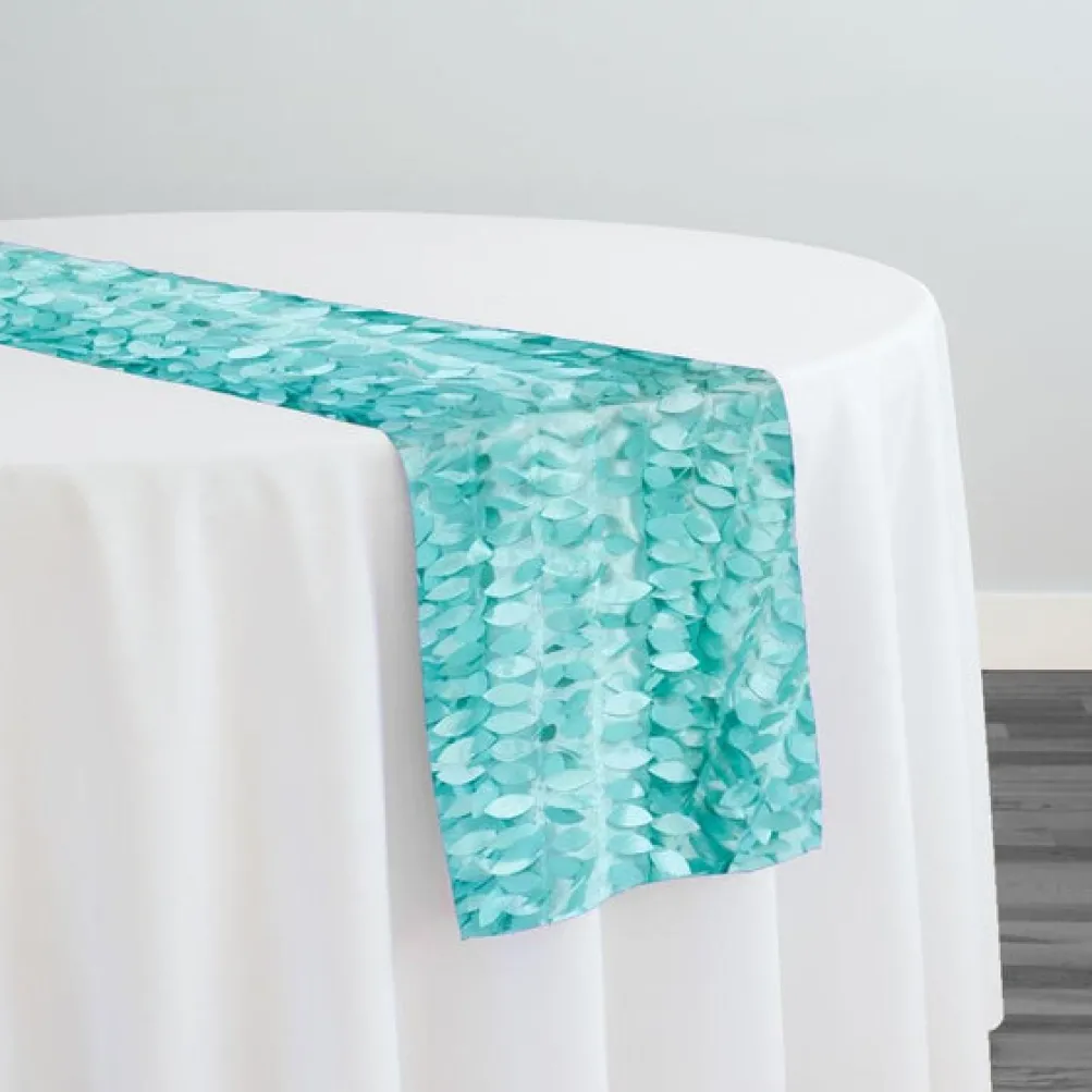 Leaf Hanging Taffeta Table Runner in Teal Green