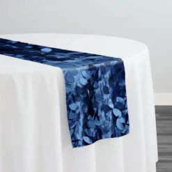 Leaf Hanging Taffeta Table Runner in Navy