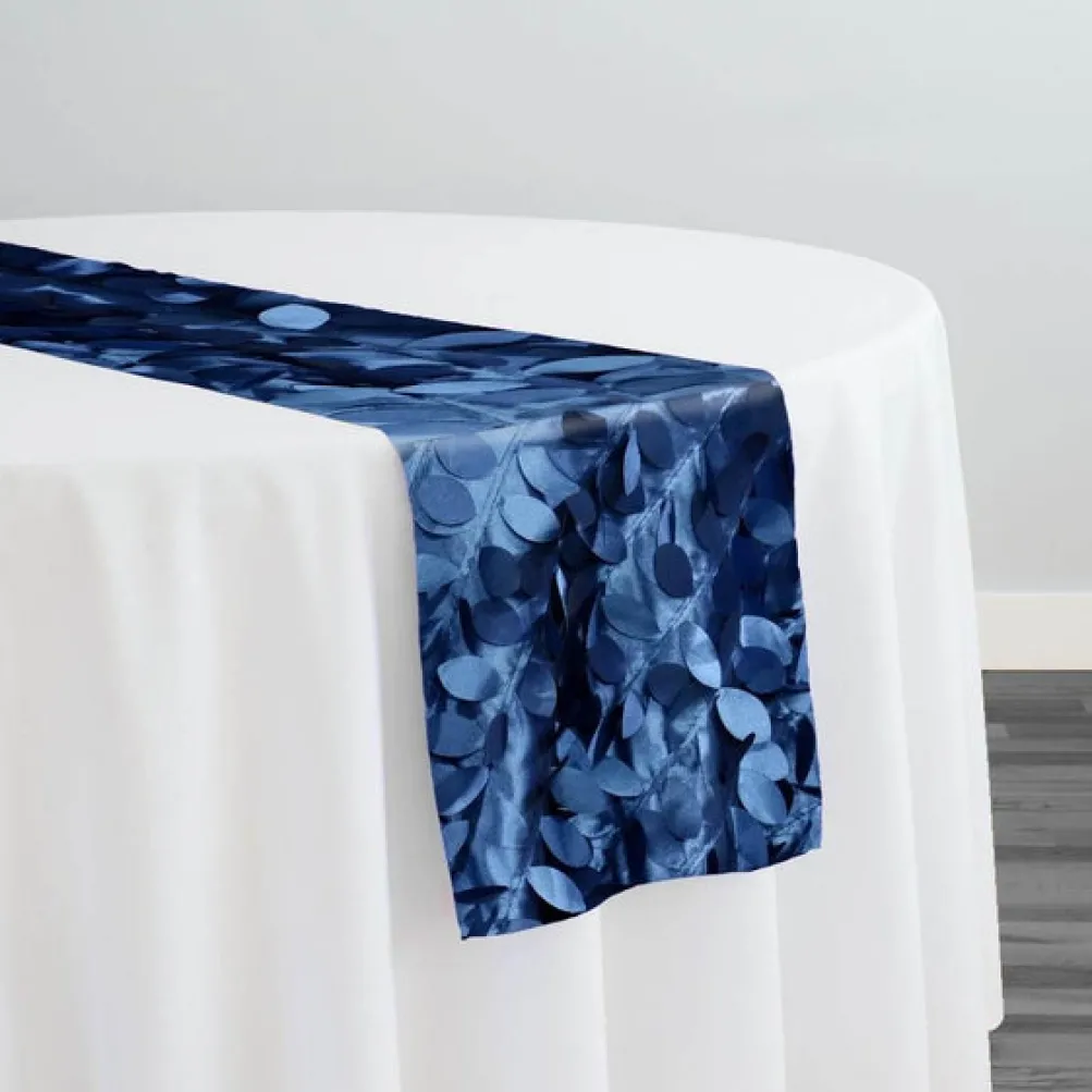 Leaf Hanging Taffeta Table Runner in Navy