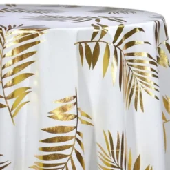 Leaf (Metallic Print) Table Linen in White and Gold