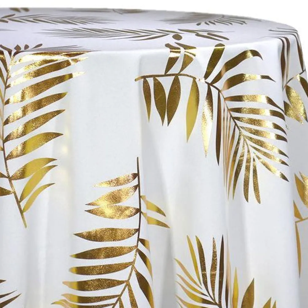 Leaf (Metallic Print) Table Linen in White and Gold