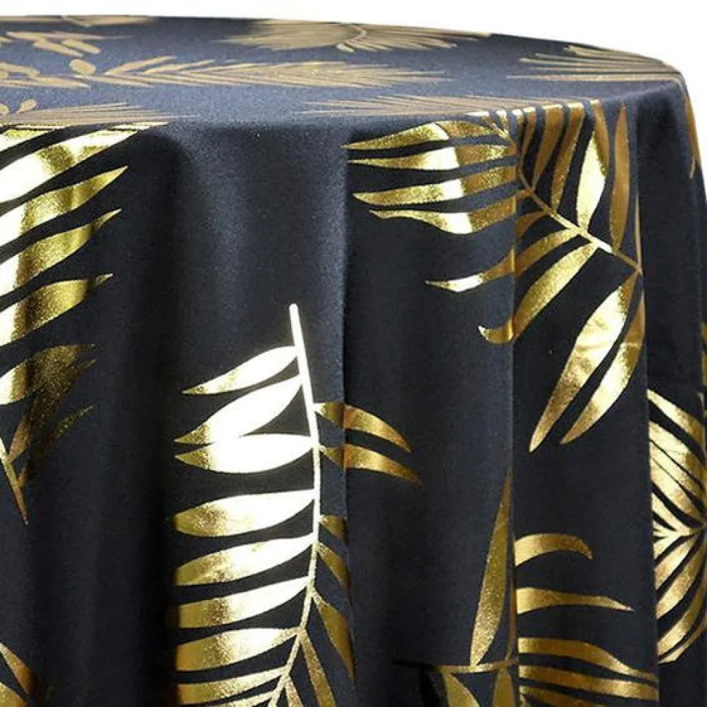 Leaf (Metallic Print) Table Linen in Black and Gold