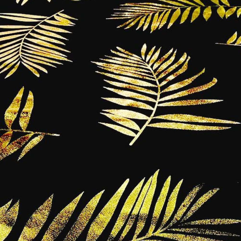 Leaf (Metallic Print) Table Linen in Black and Gold