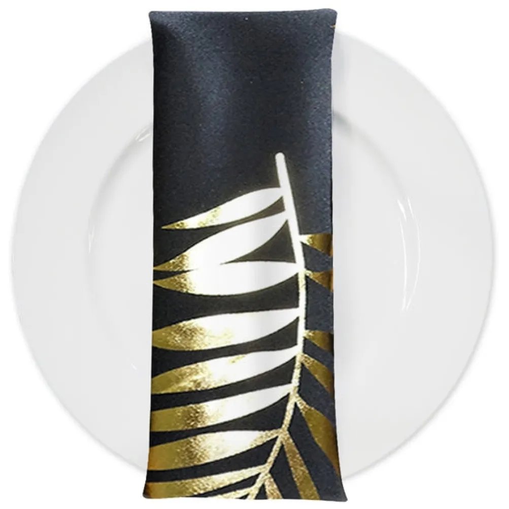 Leaf (Metallic Print) Table Napkin in Black and Gold