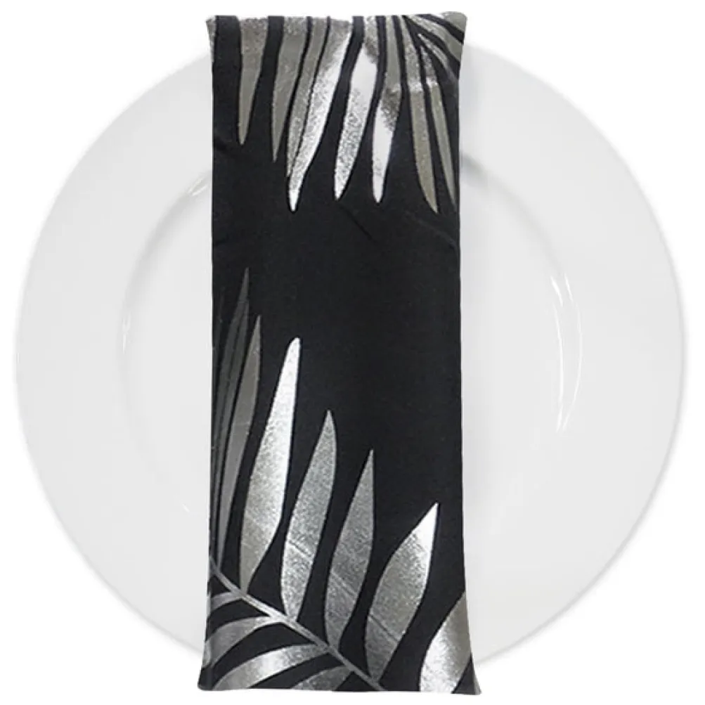 Leaf (Metallic Print) Table Napkin in Black and Silver