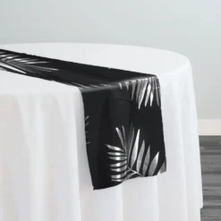 Leaf (Metallic Print) Table Runner in Black and Silver