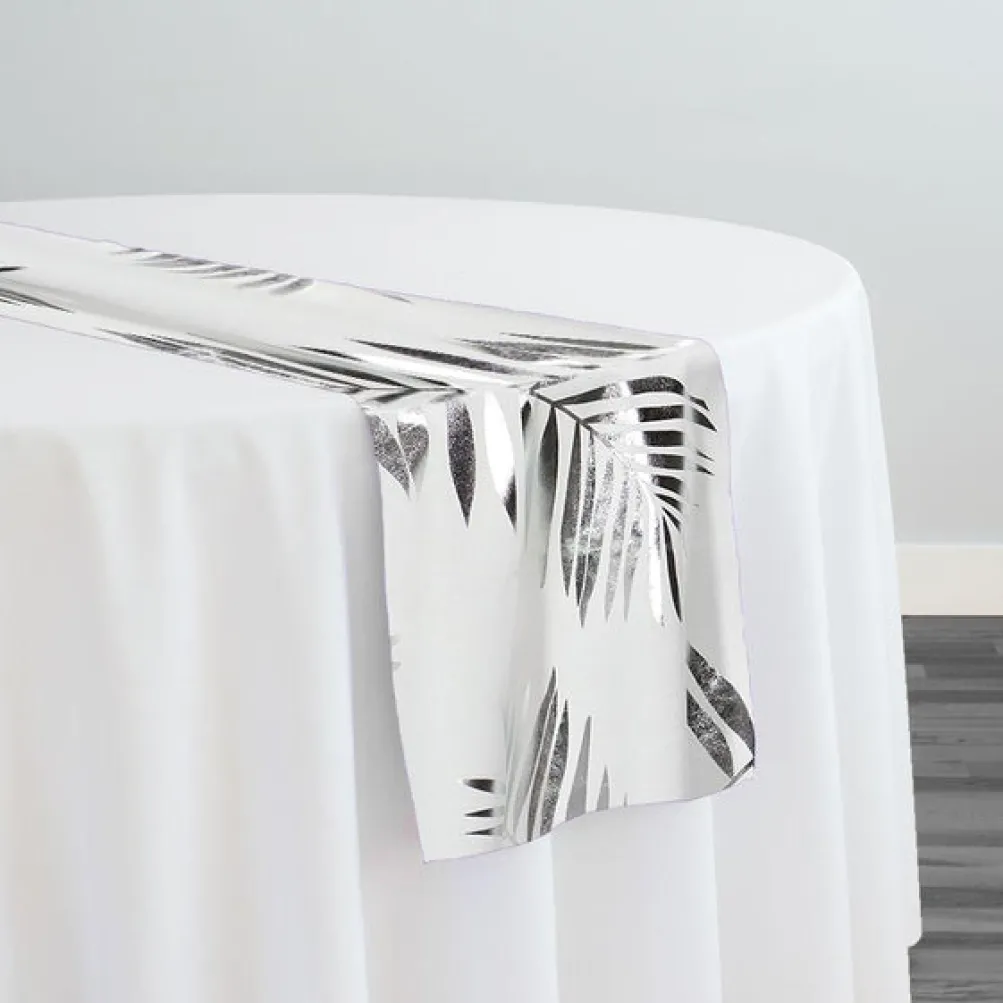 Leaf (Metallic Print) Table Runner in White and Silver