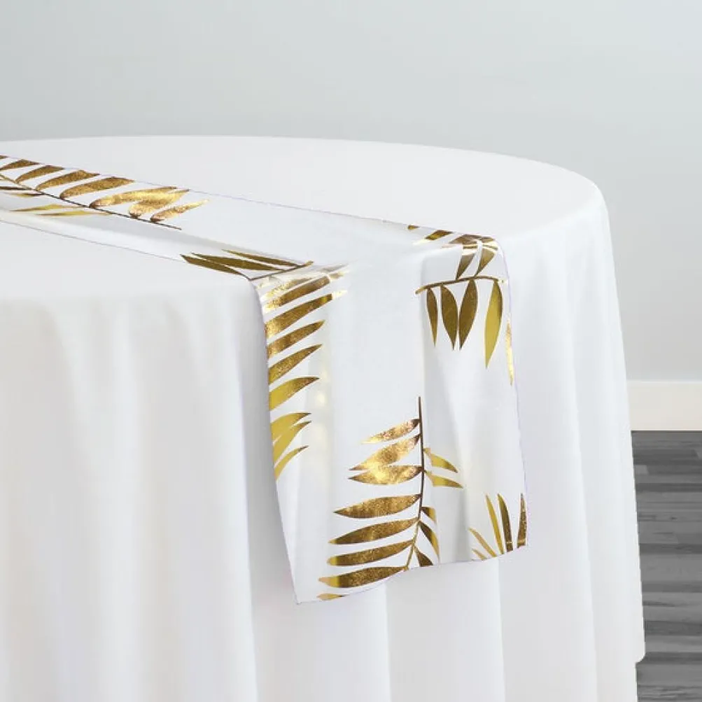 Leaf (Metallic Print) Table Runner in White and Gold