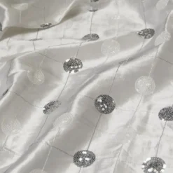 Luna Sequins Taffeta Table Linen in Silver on White