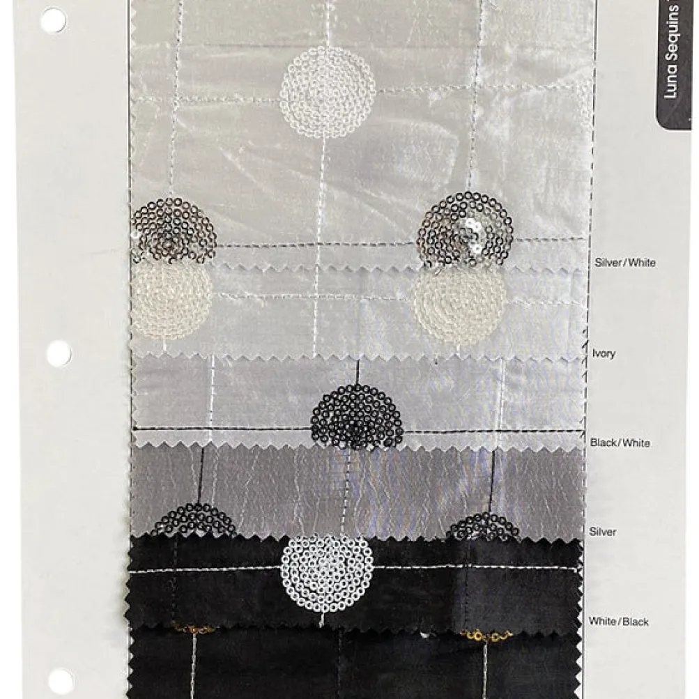Luna Sequins Taffeta Table Linen in Black on White