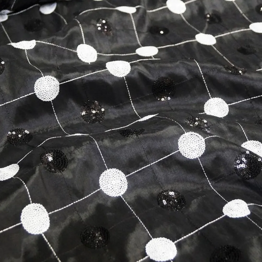 Luna Sequins Taffeta Table Linen in White on Black