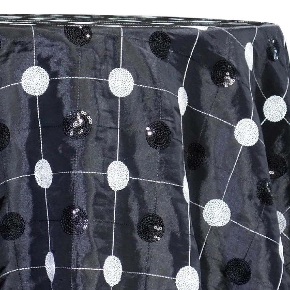 Luna Sequins Taffeta Table Linen in White on Black