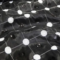 Luna Sequins Taffeta Table Runner in White and Black