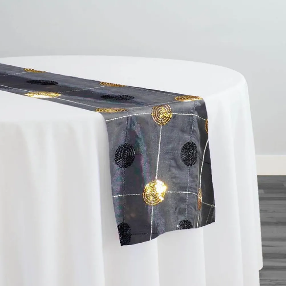 Luna Sequins Taffeta Table Runner in Gold and Black