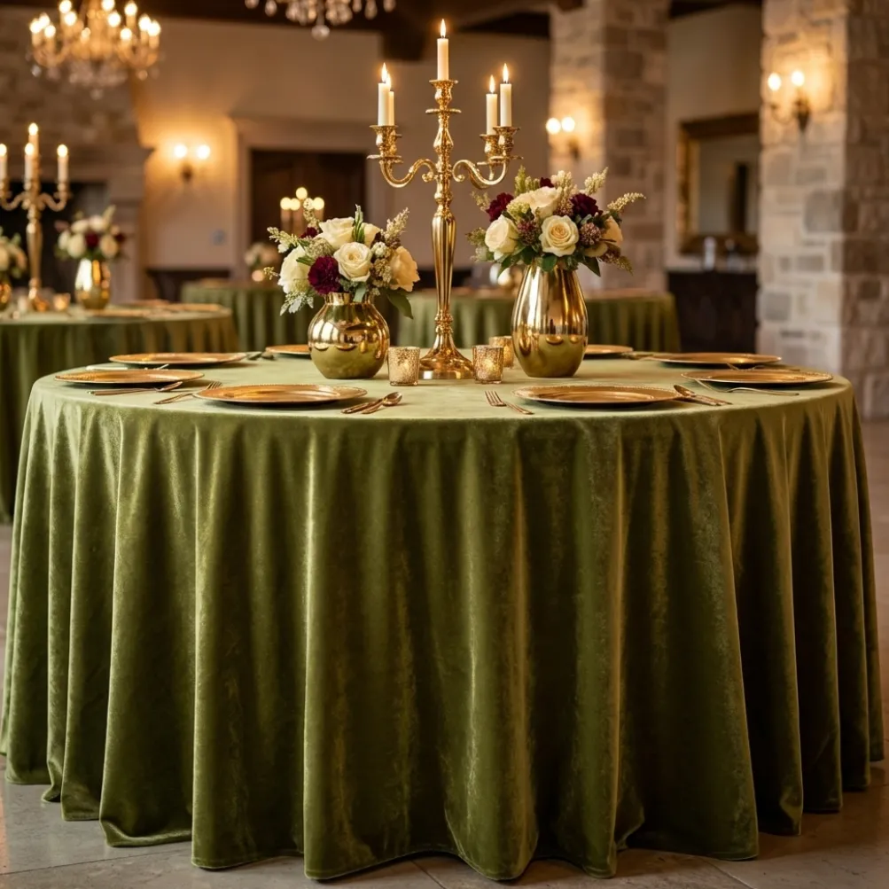 Lush Velvet Table Linen in Olive