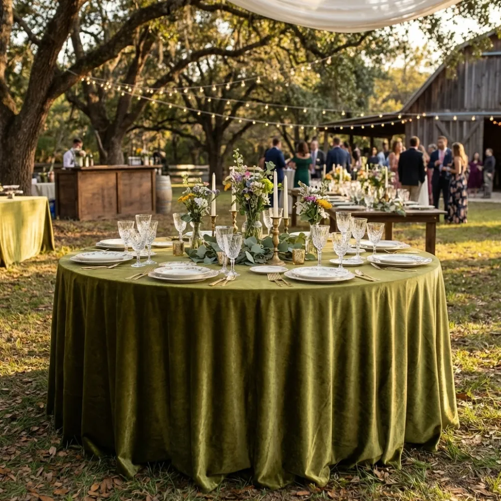 Lush Velvet Table Linen in Olive