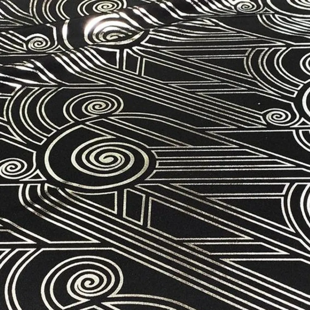 Luxor (Metallic Print) Table Linen in Black and Silver