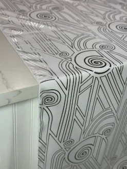 Luxor (Metallic Print) Table Linen in White and Silver