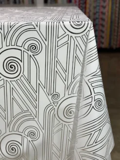 Luxor (Metallic Print) Table Linen in White and Silver