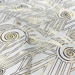 Luxor (Metallic Print) Table Linen in White and Gold