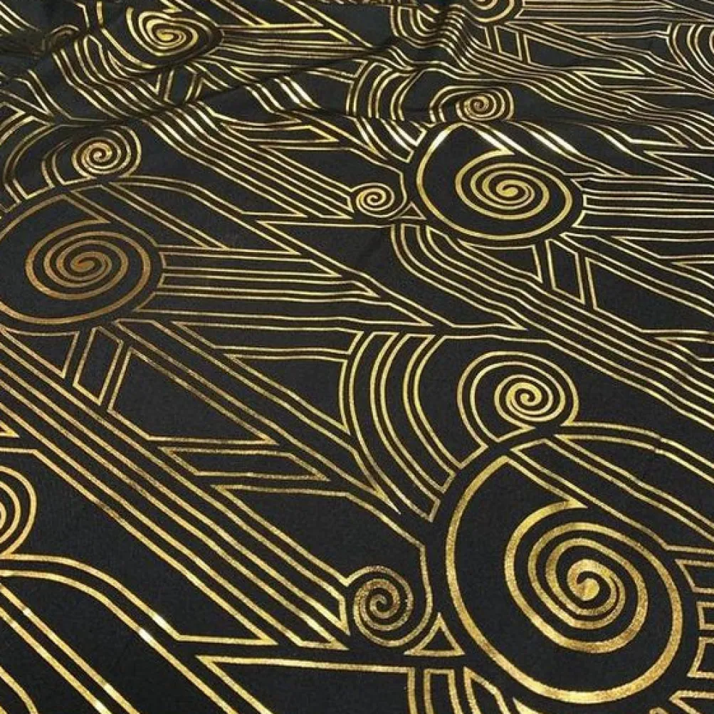 Luxor (Metallic Print) Table Linen in Black and Gold