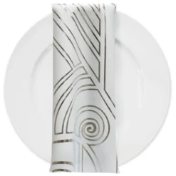 Luxor (Metallic Print) Table Napkin in White and Silver