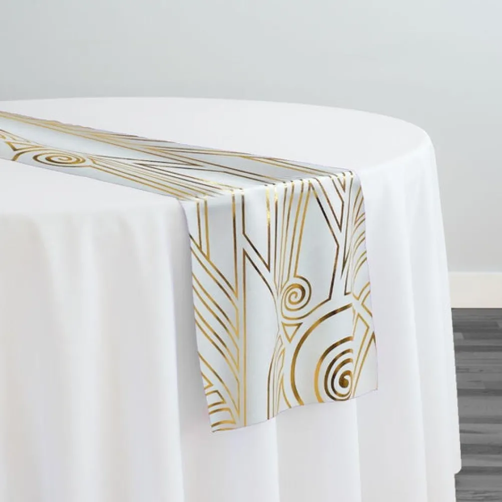 Luxor (Metallic Print) Table Runner in White and Gold