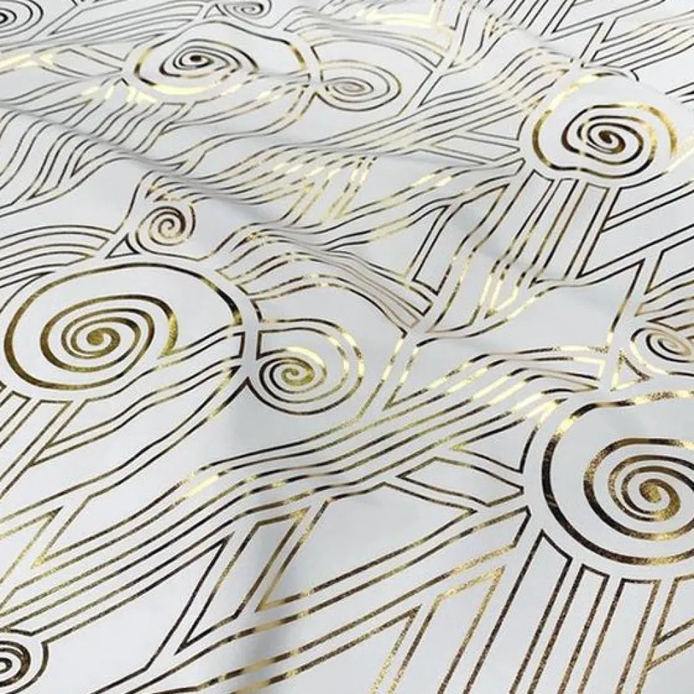 Luxor (Metallic Print) Table Runner in White and Gold