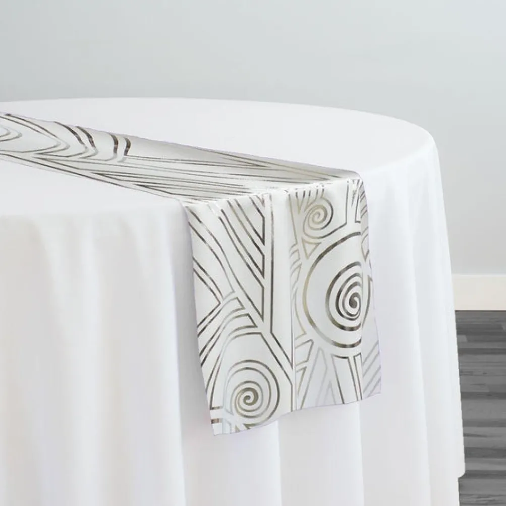 Luxor (Metallic Print) Table Runner in White and Silver