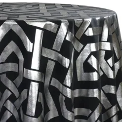 Majestic (Metallic Print) Table Linen in Black and Silver