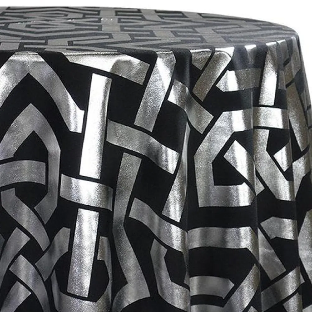 Majestic (Metallic Print) Table Linen in Black and Silver