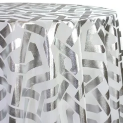 Majestic (Metallic Print) Table Linen in White and Silver