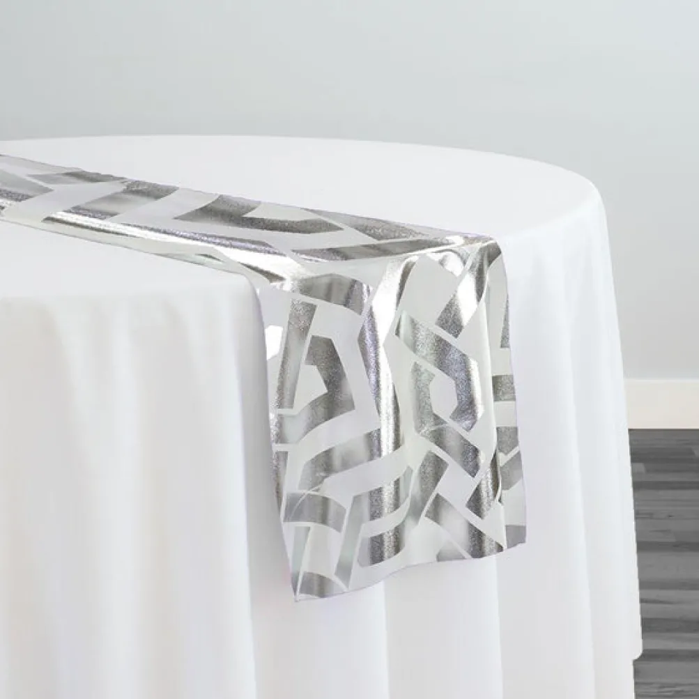 Majestic (Metallic Print) Table Runner in White and Silver