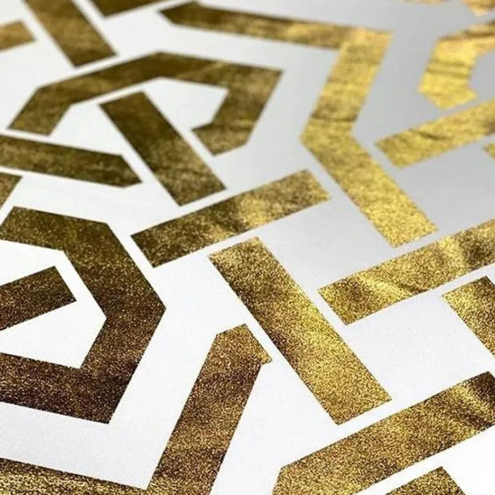 Majestic (Metallic Print) Table Runner in White and Gold