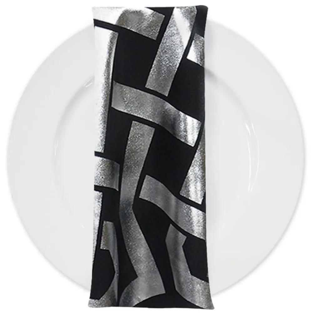 Majestic (Metallic Print) Table Napkin in Black and Silver