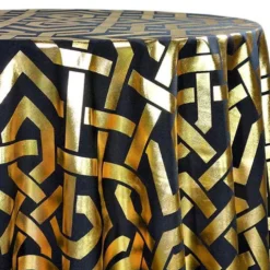 Majestic (Metallic Print) Table Linen in Black and Gold