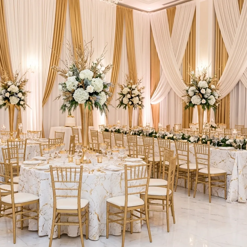 Marble Jacquard Table Linen in Gold