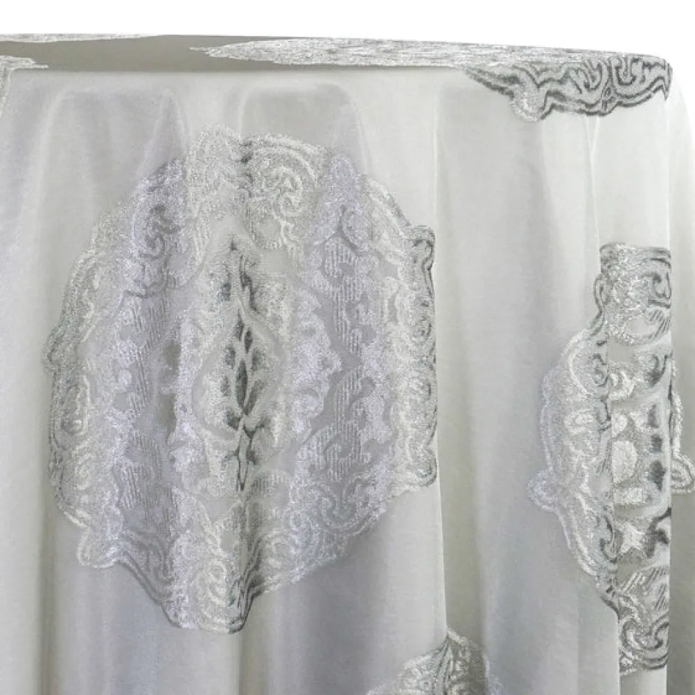Medallion Jacquard Sheer Table Linen in Silver