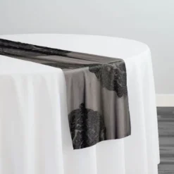 Medallion Jacquard Sheer Table Runner in Black