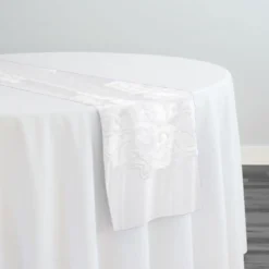 Medallion Jacquard Sheer Table Runner in White