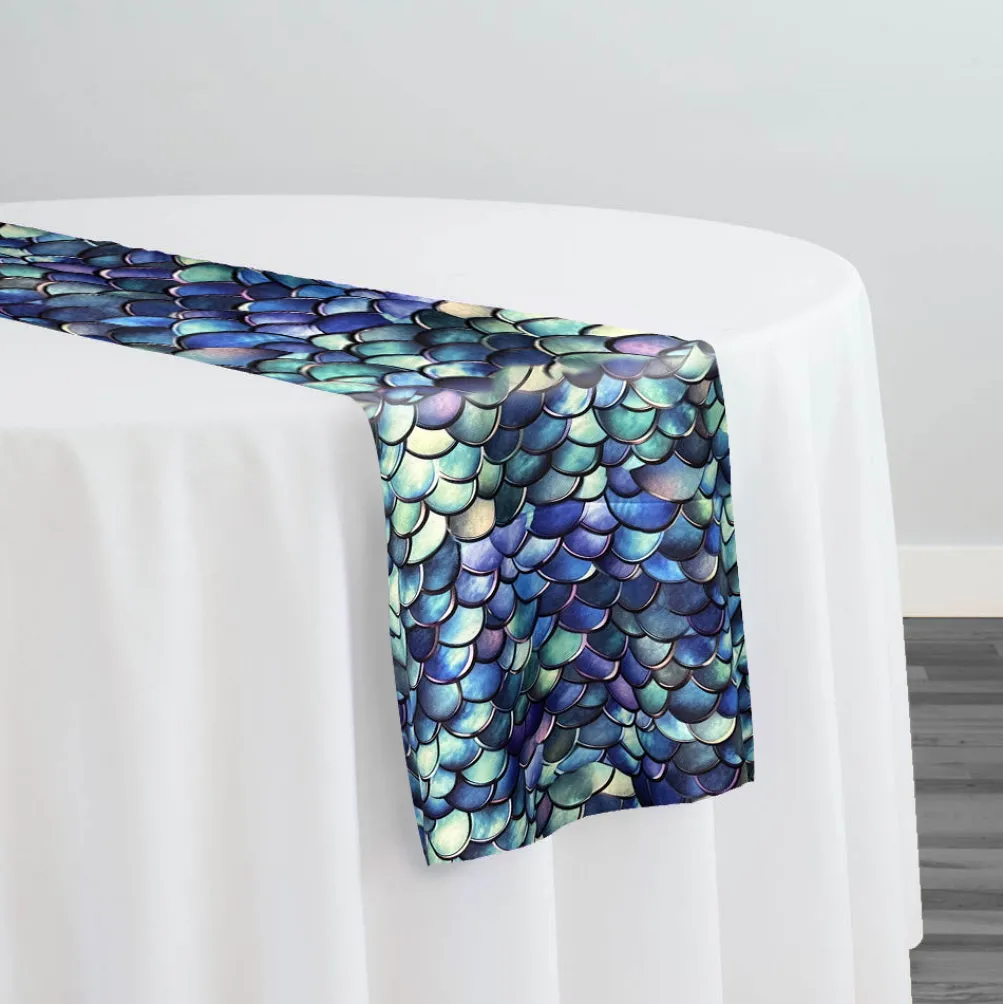 Mermaid (Poly Print) Table Runner in Azure