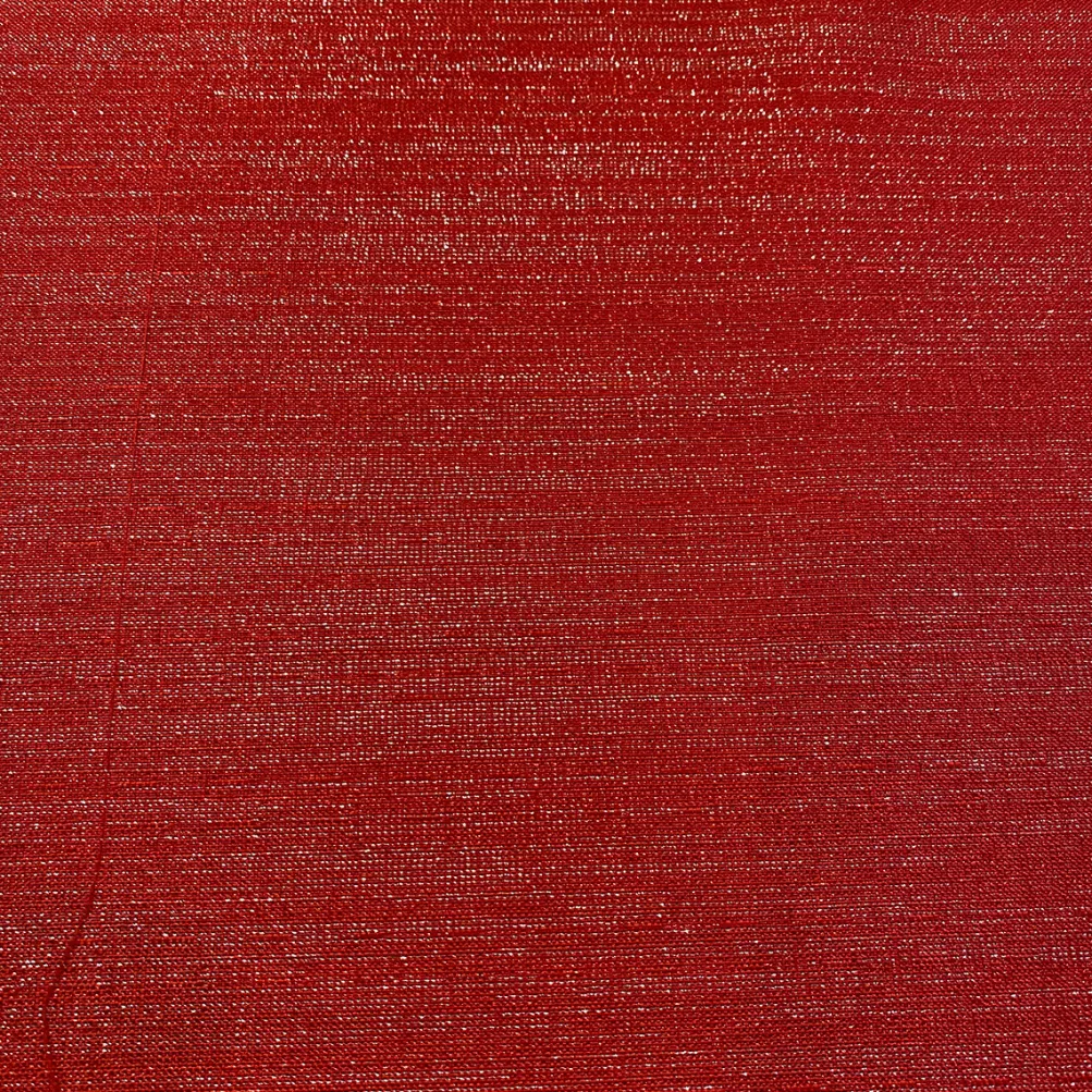 Metallic Burlap Table Linen in Red/Silver