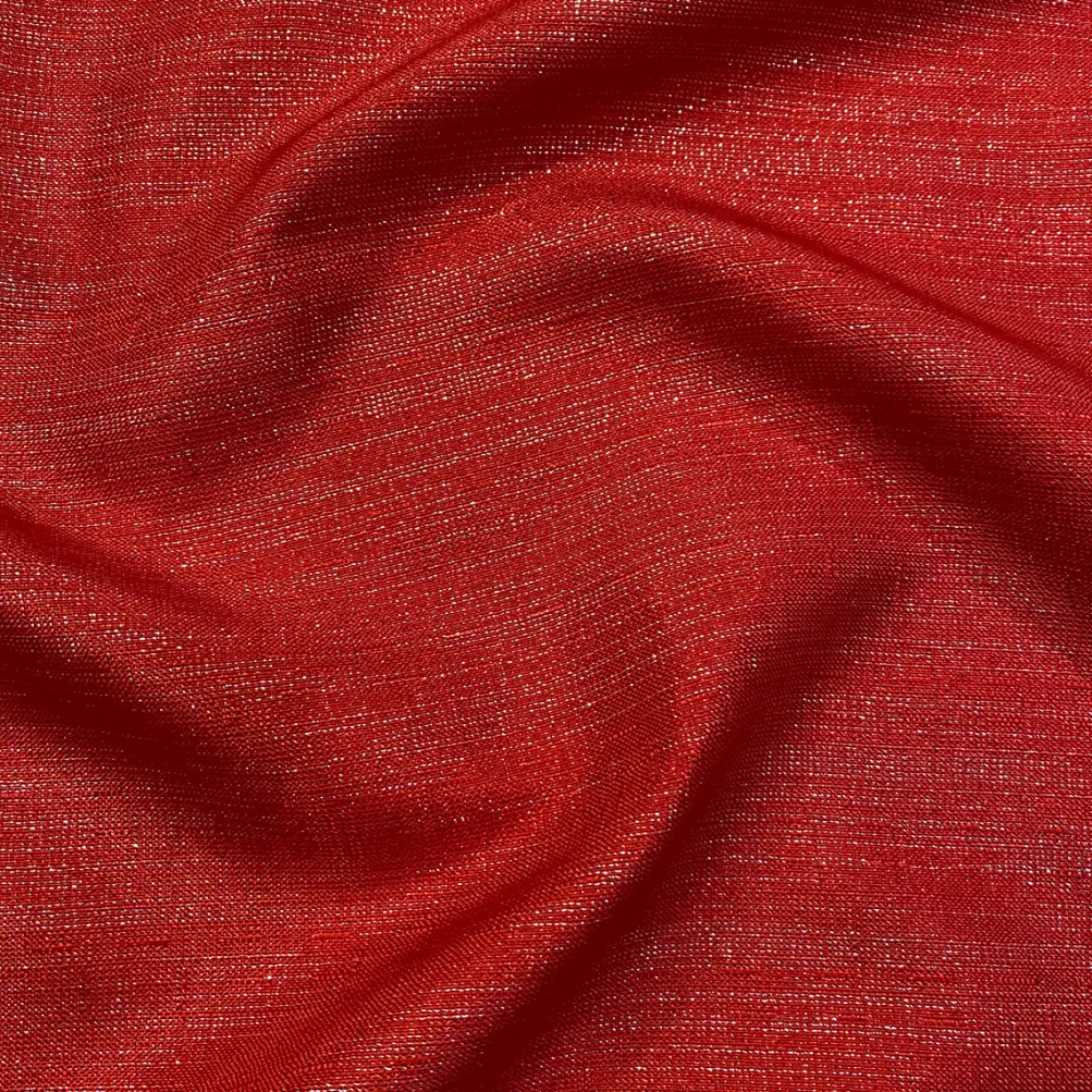 Metallic Burlap Table Linen in Red/Silver